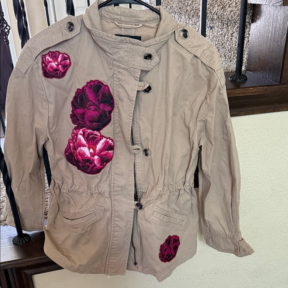 Banana Republic Factory Beige Jacket with Red Floral Accents